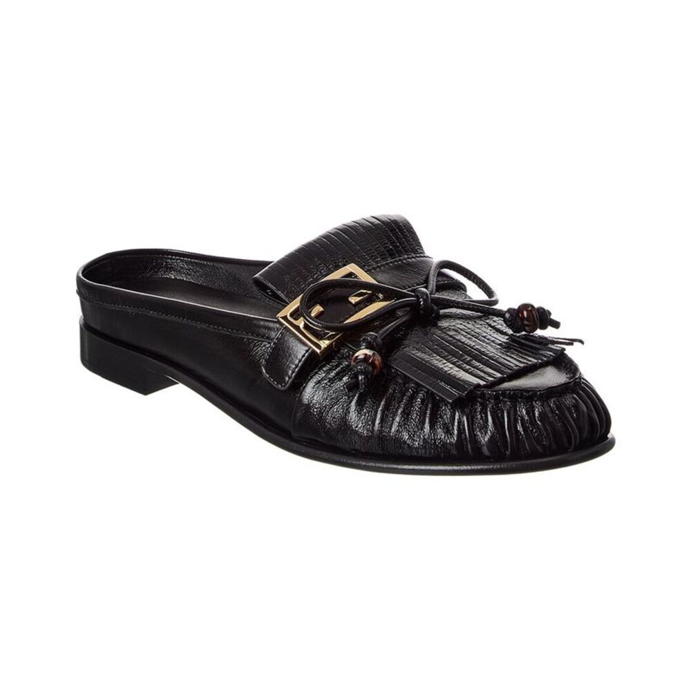 Fendi Baguette Leather Sabot Loafer, Black